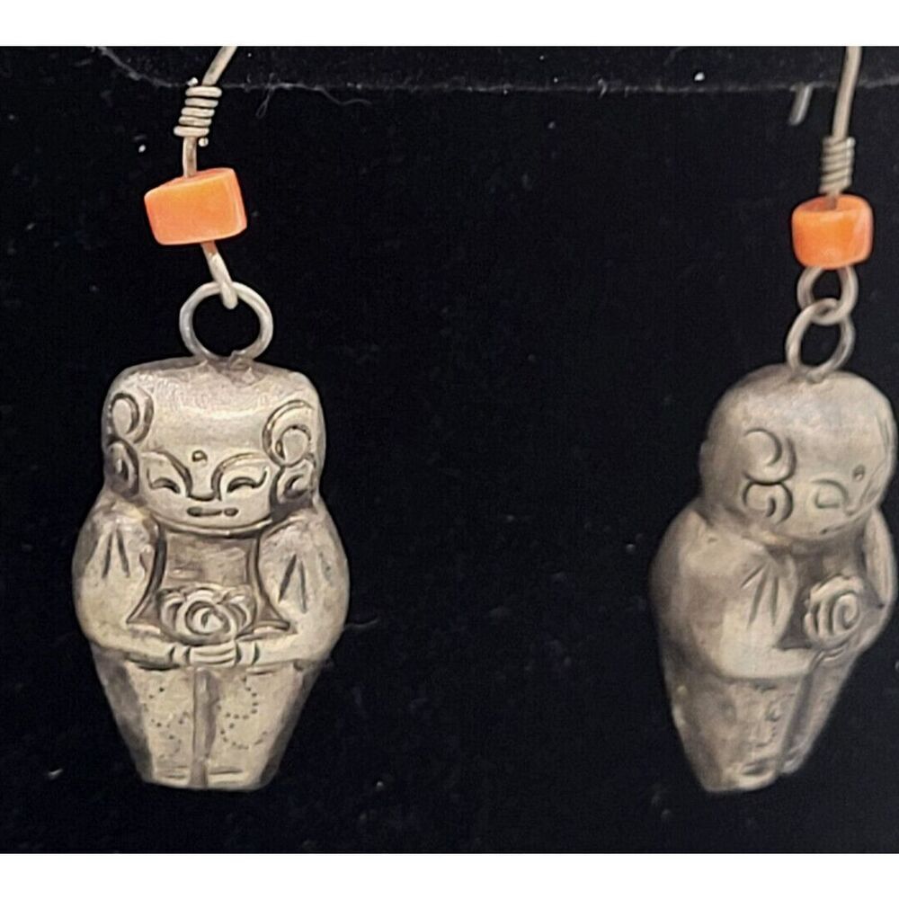 Antique Artisan Made Buddah Style Dangle Drop Earrings 2in